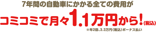 7年間の自動車にかかる全ての費用がコミコミで月々1万円から